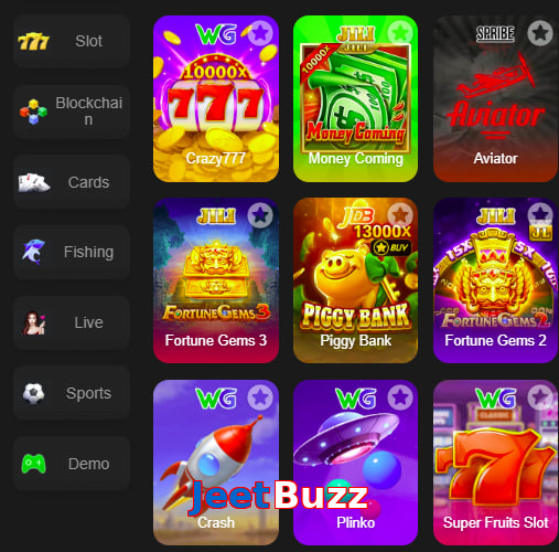 Main screen of JeetBuzz game page for PK players